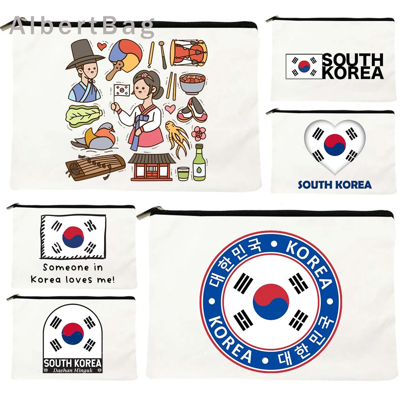 

South Korea Shaka Hand Flag Korean Heart Seoul KPOP Lover Gifts Canvas Cosmetic Bags Makeup Toilet Bags Pencil Case Zipper Pouch