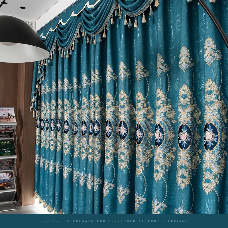 

New European Style High-end Living Room and Bedroom Relief Embroidery Custom-made Finished Shade Cloth