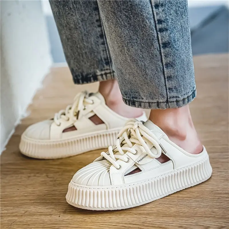 Men's Slip-On Loafers Shell-Toe Breathable Summer Slippers Casual Flat Sneakers Korean Fashion Sports Shoes