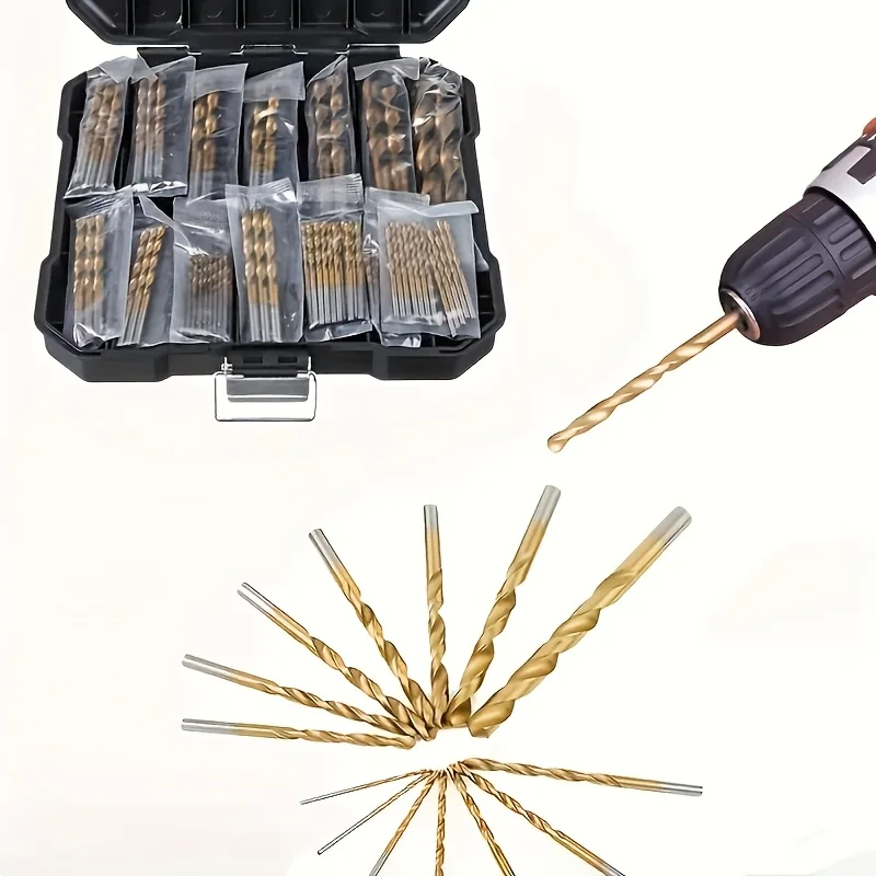 

99pcs 1/4"-1/16" Twist Drill Set Anti-rust Wear Protection High Speed Steel Titanium Coated Drill Bit Landing