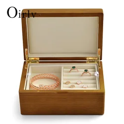 Oirlv Jewelry Organizer Solid Wood Storage Wooden Box With Upper Lower Layers Wooden Ring Earrings Jewelry Storage Box Organizer