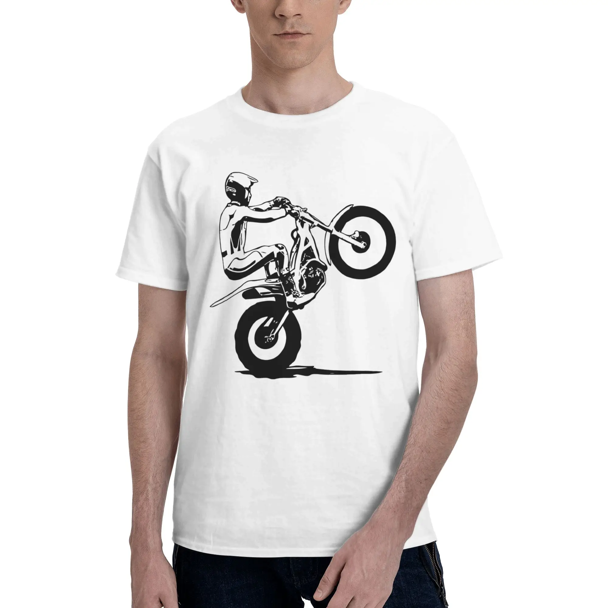 Moto Tees Trial Moto Unique - Camiseta de algodón con cuello redondo y manga corta para hombre