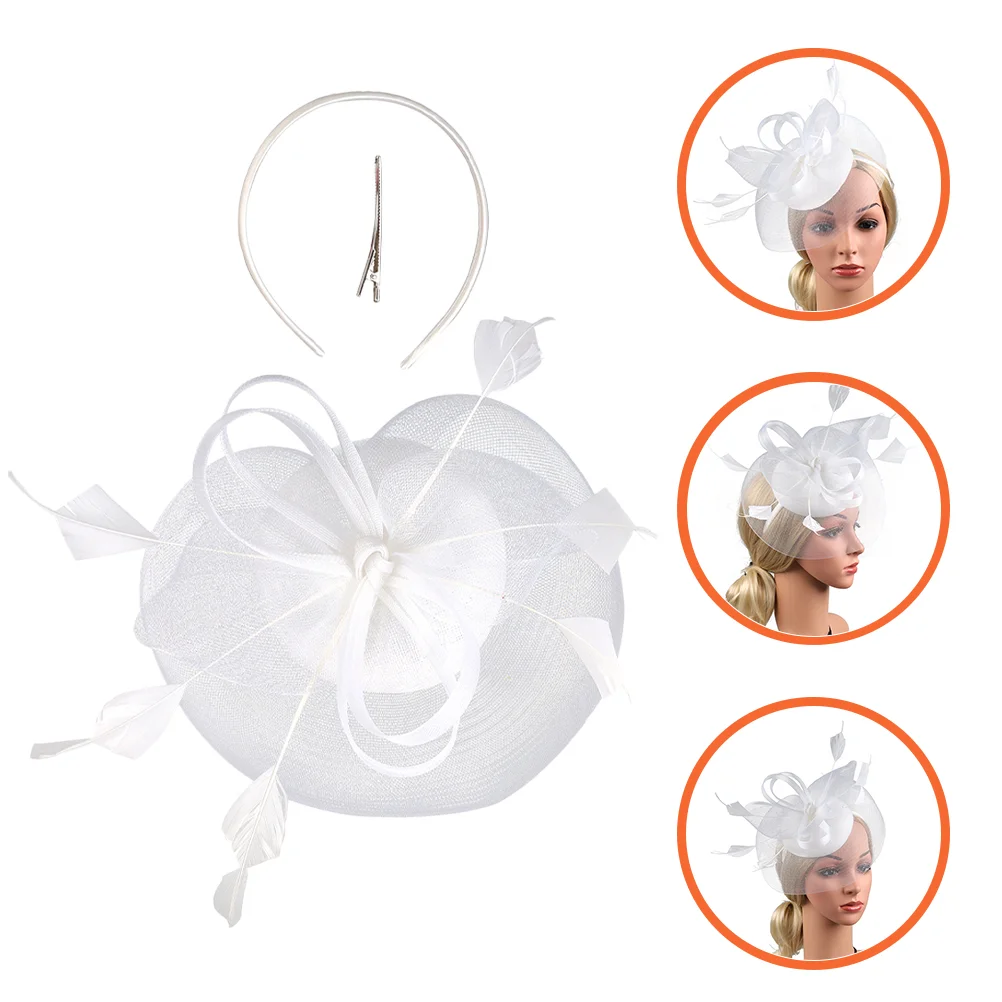 

Barrette Hat Pink Headband Women Hair Decor Fascinators for Tea Party Bride Wedding Gauze Baffle Banquet