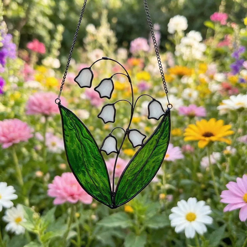 Handmade Stained Glass Lily of The Valley Suncatcher Mother’s Day Gift Floral Hanging Ornament Symbol Happiness Home Decoration