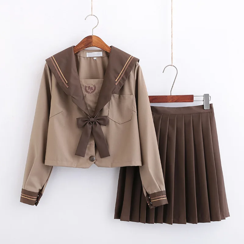 Japanese Long Sleeve JK Uniform with Cute Embroidery Midriff Design Sweet Soft Girl Style Outfit Perfect for Students Daily Wear