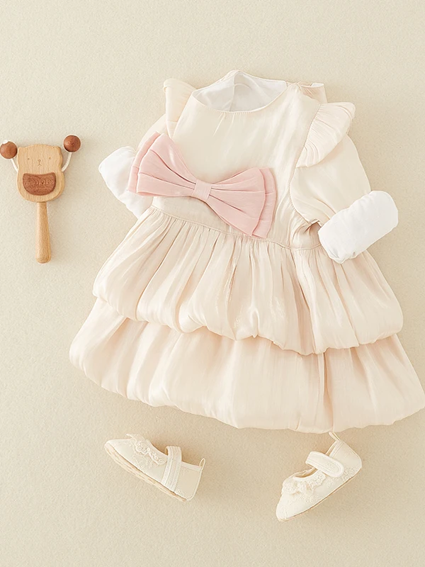 ชุดเด็กผู้หญิงฤดูใบไม้ร่วง-ฤดูใบไม้ผลิ กางเกงขายาวเอวสูง ดีไซน์ผูกโบว์ ผ้าโพลีเอสเตอร์เนื้อนุ่มใส่สบาย