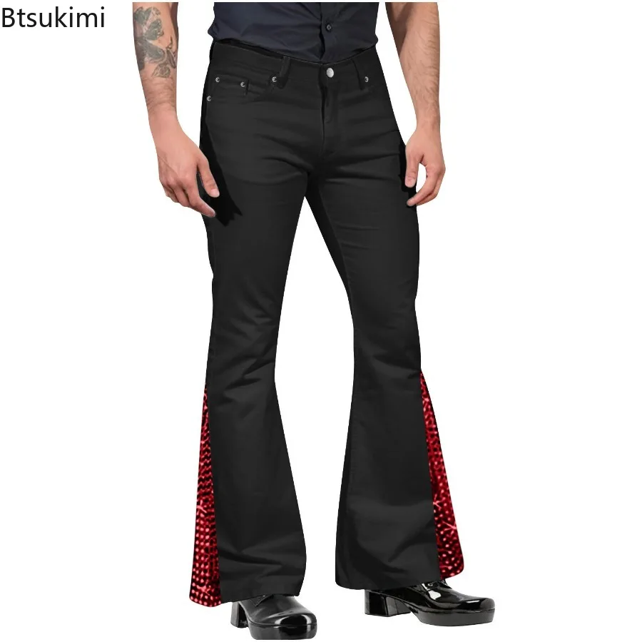 

Men's Casual Retro Flared Pants Slim Fit Mid Waist Disco Bell Bottoms Trousers for Men Evening Party Dance Pants Sequin Design