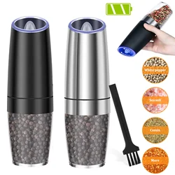 Sea Salt and Pepper Grinder Glass Salt and Pepper Shakers Stainless Steel Kitchen Electric Automatic Pepper Mill Salt Grinder