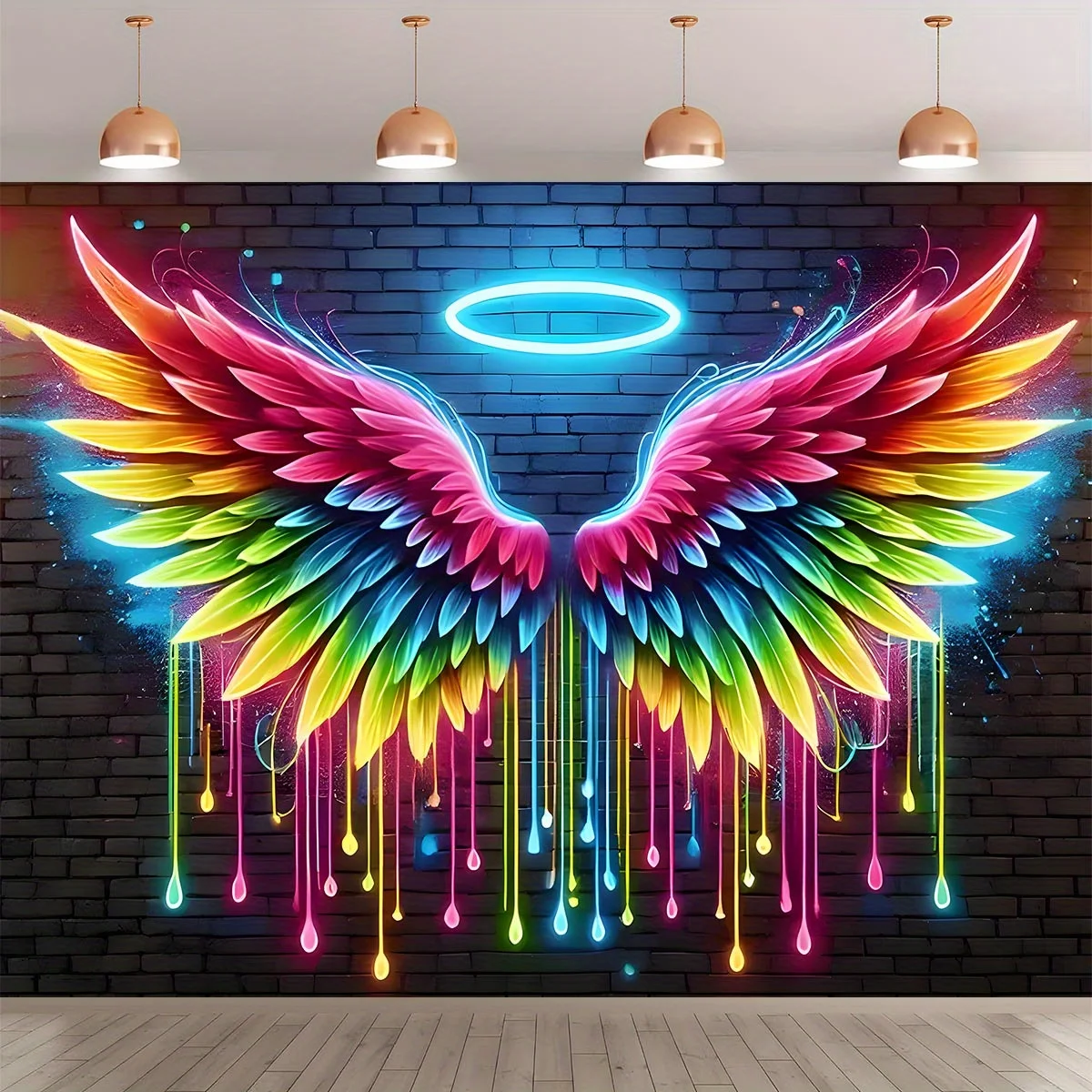 1 pancarta de fondo de ala de ángel de neón vibrante - decoración de pared de fotografía en color