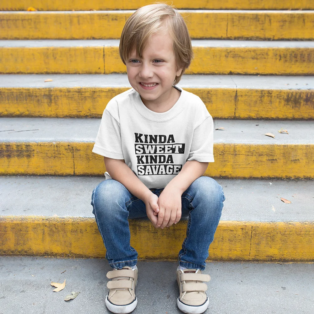 

Kinda Sweet Kinda Savage Kids Tshirt Funny Kids Tee Boys Girls Clothes Trendy Kids Shirt Hipster Kid Short Sleeve Shirts