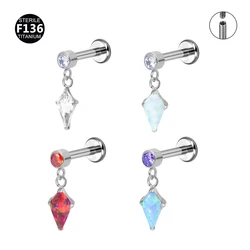 F136 Titanium Pendant 16G Squaure Opal Body Cartilage Daith Conch Studs Women Jewelry Accessorie Earrings Internally Threaded Se