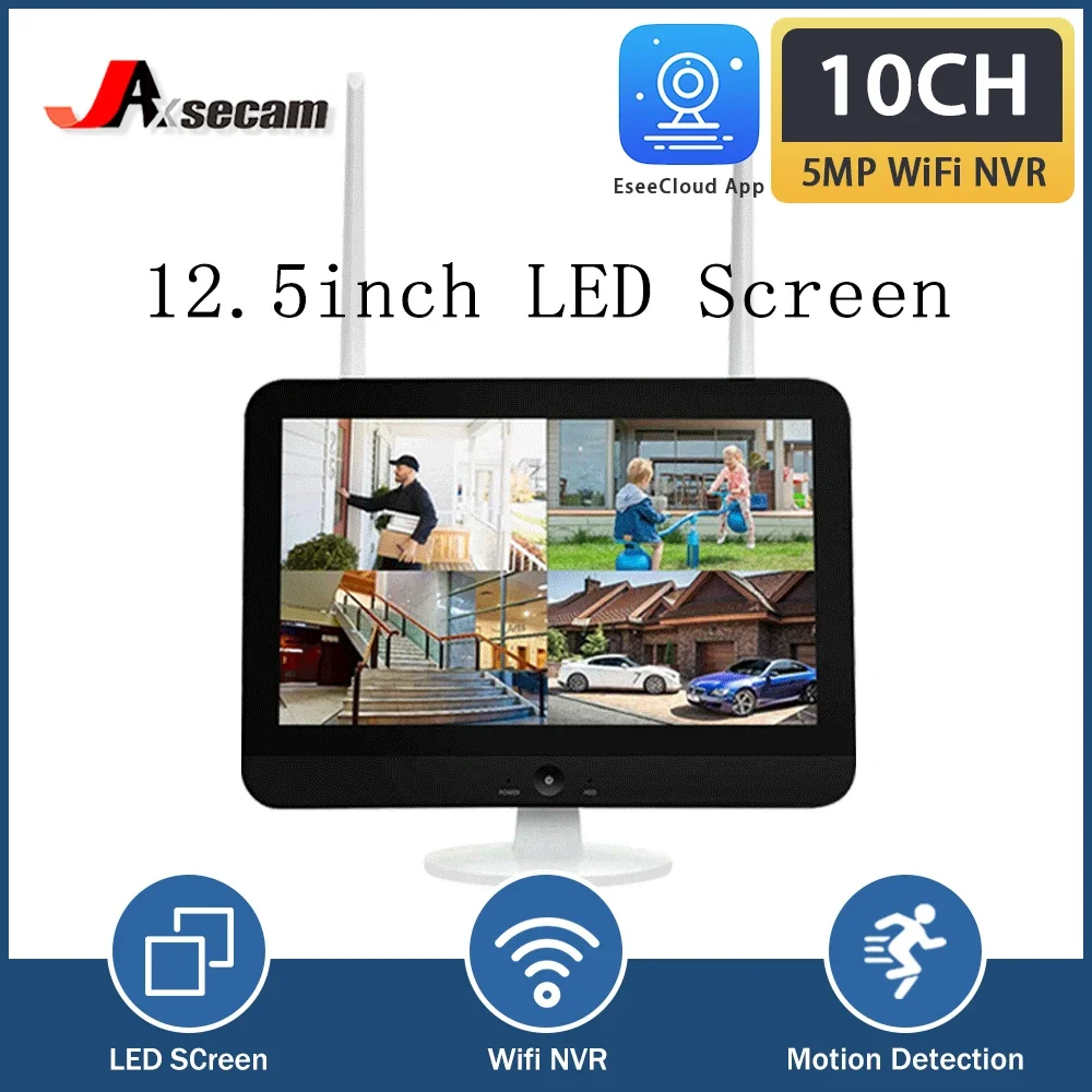 10ch 12.5Inch Wifi Scherm Monitor Draadloos Systeem 5mp Nvr Beveiliging Wifi Ip Camera Bewaking Bewegingsdetectie Eseecloud App