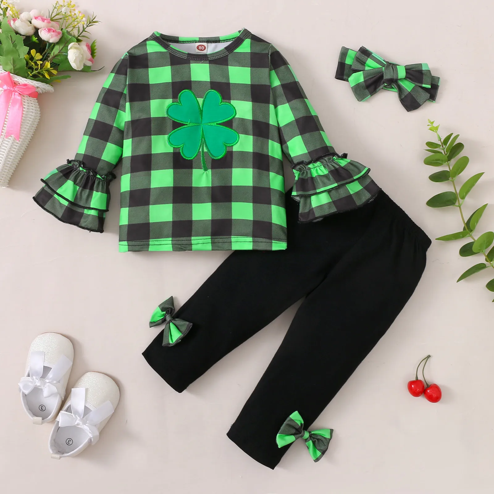 

Newborns Girls Clothes Toddler Baby Girls Day Flare Sleeve Plaid Printed Ruffles Tops Pants Toddler Shorts 5t Trendy Popular