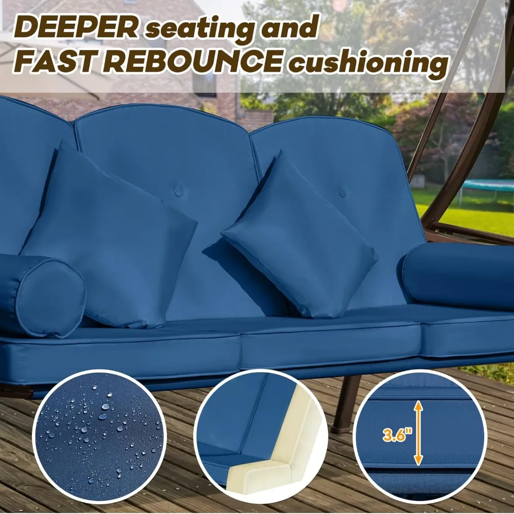 3 in 1 Outdoor Porch Swing with Adjustable Canopy, 3 Seat Outdoor Swing for Adults, Patio Swing Chair with Thickened Cushions image 6