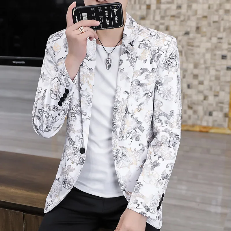 2023 Tuxedos Men Slim Fit Floral Blazer Jacket Suit Trend Print Flowers Fashion Male Party Stage Formal Dress Blazers S-5XL