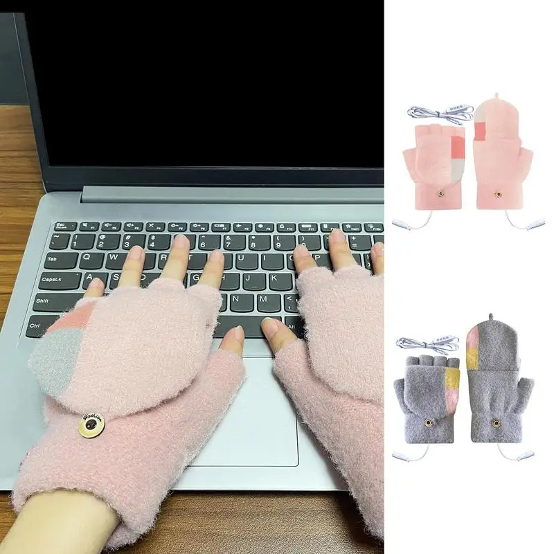 Heated Fingerless Gloves For Men Work Gloves For Women USB 3 Levels Heating Mittens Full & Half Hands Warmer Gloves For Women