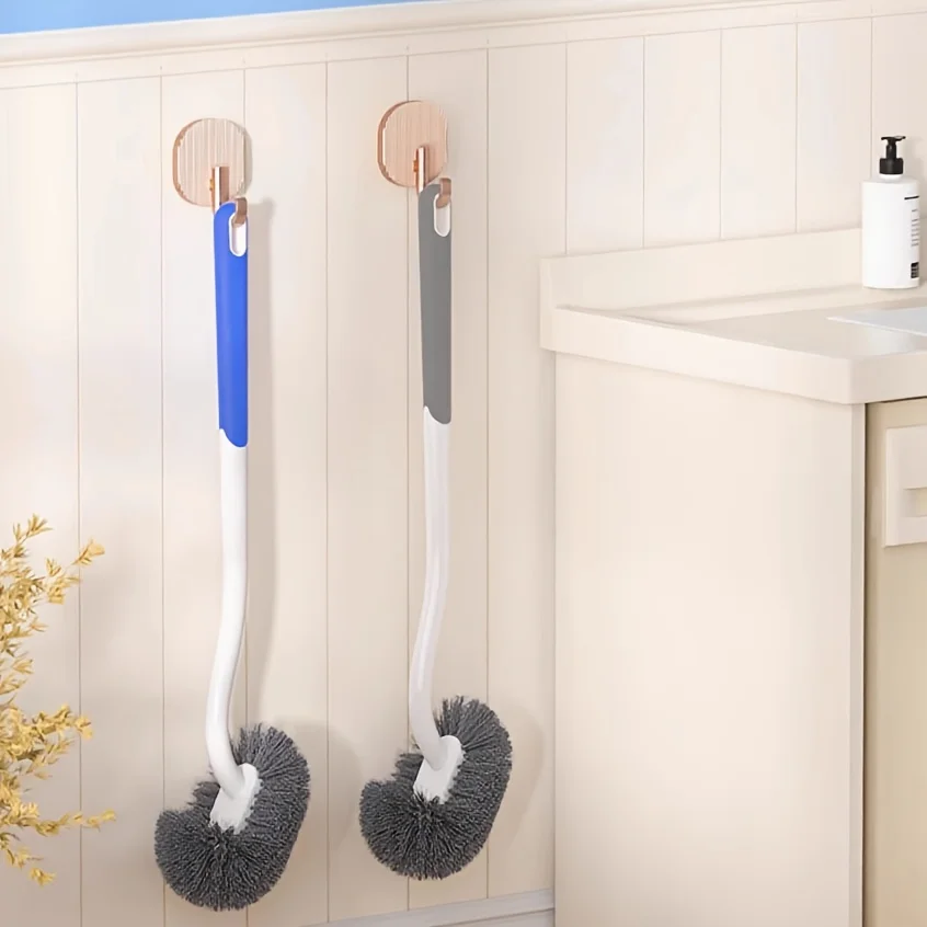 Long-handled non-slip toilet brush, featuring a long handle and C-shaped brush head, suitable for household and hotel toilets