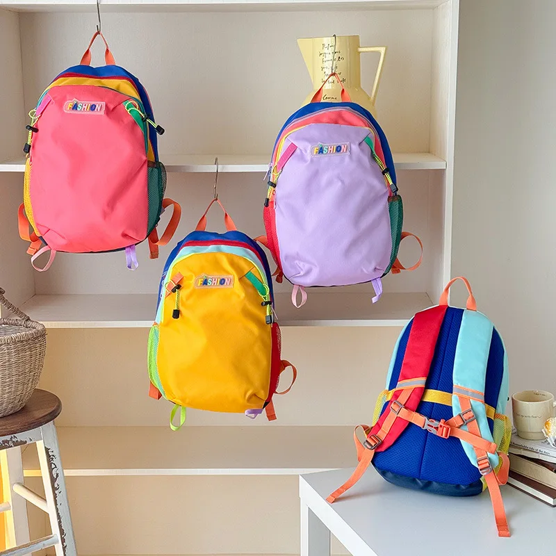 Nylon cloth portable shoulder backpack collision color splicing student school bag waterproof mountaineering backpack