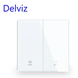 Delviz UK standard Push Button Switch, White / Gray High strength Crystal Glass Panel, 2 Gang 2 Way 16A power Wall Light switch