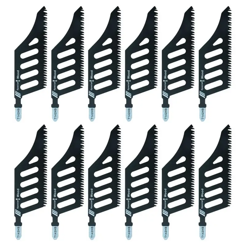 

A02M-Carbon Steel Jigsaw Blade Set 12Pcs Scroll Saw Blades T-Shank Fine Coarse Teeth For Wood Aluminum Tight Space Cutting Tools