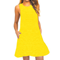 Women's Sundress Summer Female O-Neck Sleeveless Solid Color Pocket Loose Dresses YDK-nz055