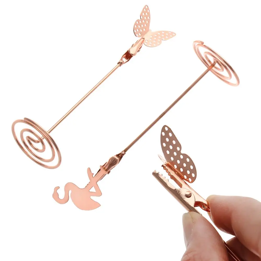 1PC Metallic Wedding Supplies Desktop Decoration Flamingo Pattern Photos Clips Clamps Stand Butterfly Shape Place Card