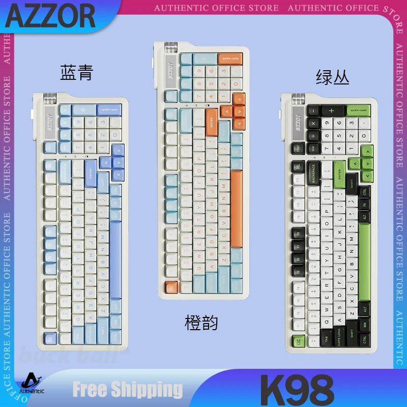 AZZOR K98 Mechanical Keyboard 3Mode 2.4G Bluetooth Wireless Keyboard 96 Keys Keycaps PBT Customized Keyboard Gamer Keyboard Gift