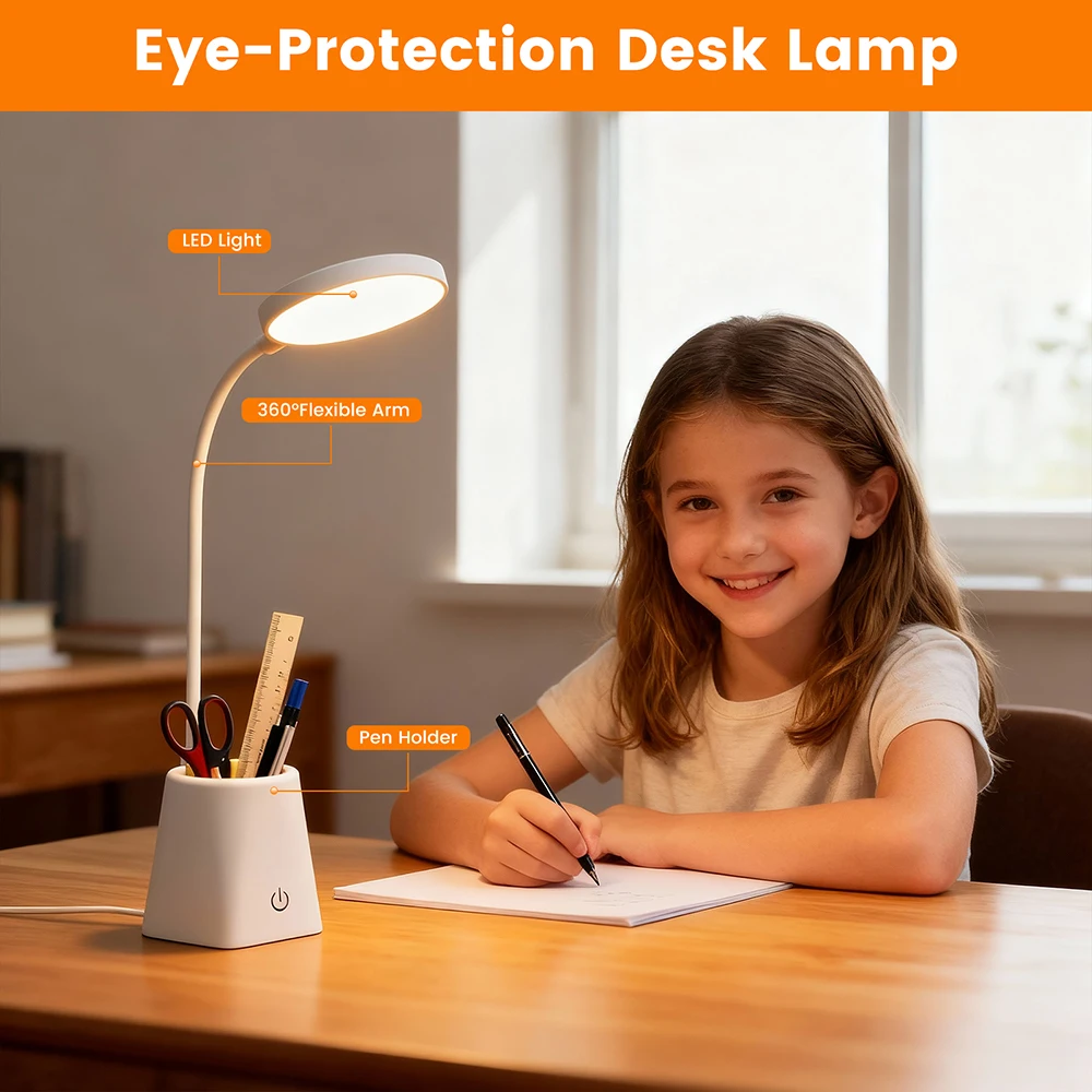 USB 5 فولت LED لمبة مكتب عنبر غرفة نوم السرير حماية العين اللمس عكس الضوء 3000 كيلو 4000 كيلو 6000 كيلو طالب جامعي أضواء الليل #4