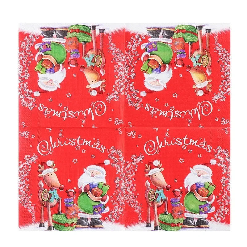 20pcs 33*33cm 2-Ply Santa Claus and His Deer Printed Napkins Restaurant Bakery Party Placemats Paper Spot Wholesale