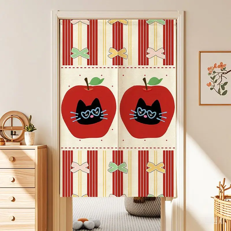 VIKAMA Japanese Geometric Polka Dot Tomato Noren Doorway Curtain Room Divider Tapestry for Apartment Kitchen Retro Home Decor