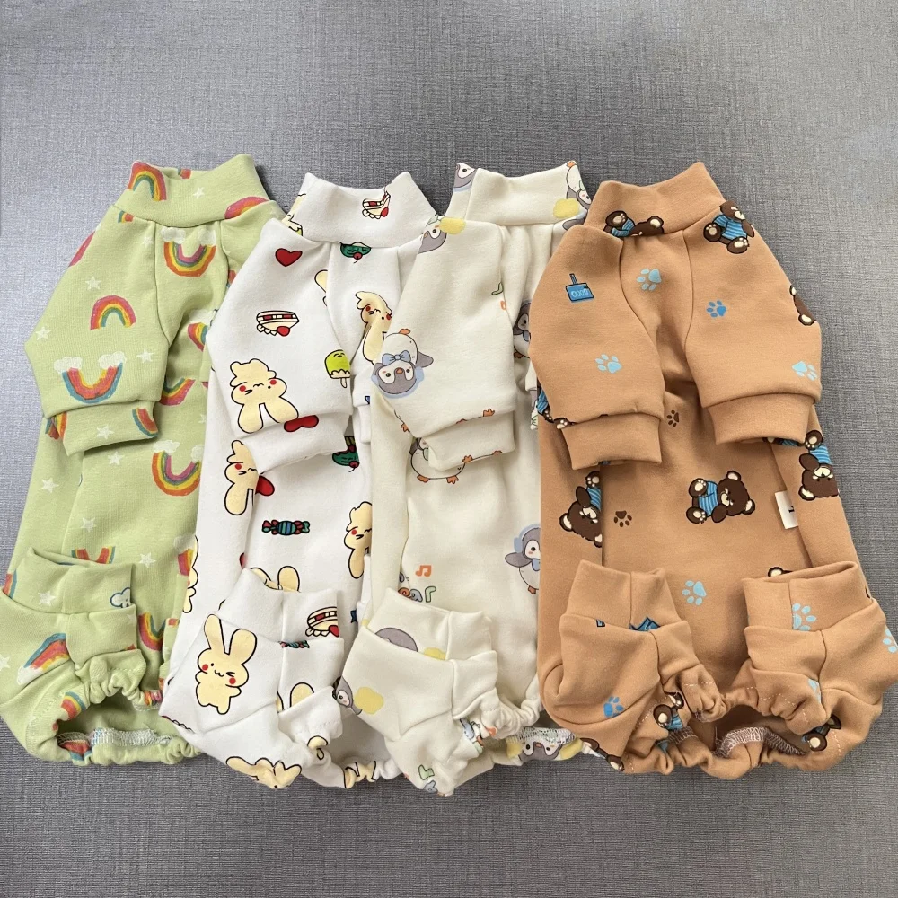 Long Sleeves Cotton 4 leg Coat for Sphynx Cat Soft Cartoon Shirt for Kittens Dogs Pink White Pajamas for Female Cat Pet Supplies