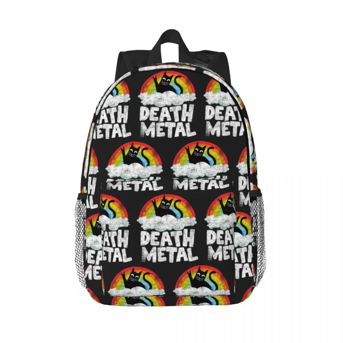 

Funny Death Metal Cat Gift Rainbow Heavy Metal Backpack Hot Sale Daypack Large Capacity Boys Girls BookBag Shoulder Bags