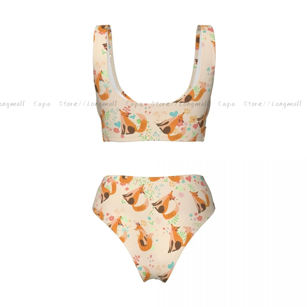 여름 여성 브이 넥 비키니 세트 귀여운 여우 수영복 여성 2 조각 비치 수영복 수영복