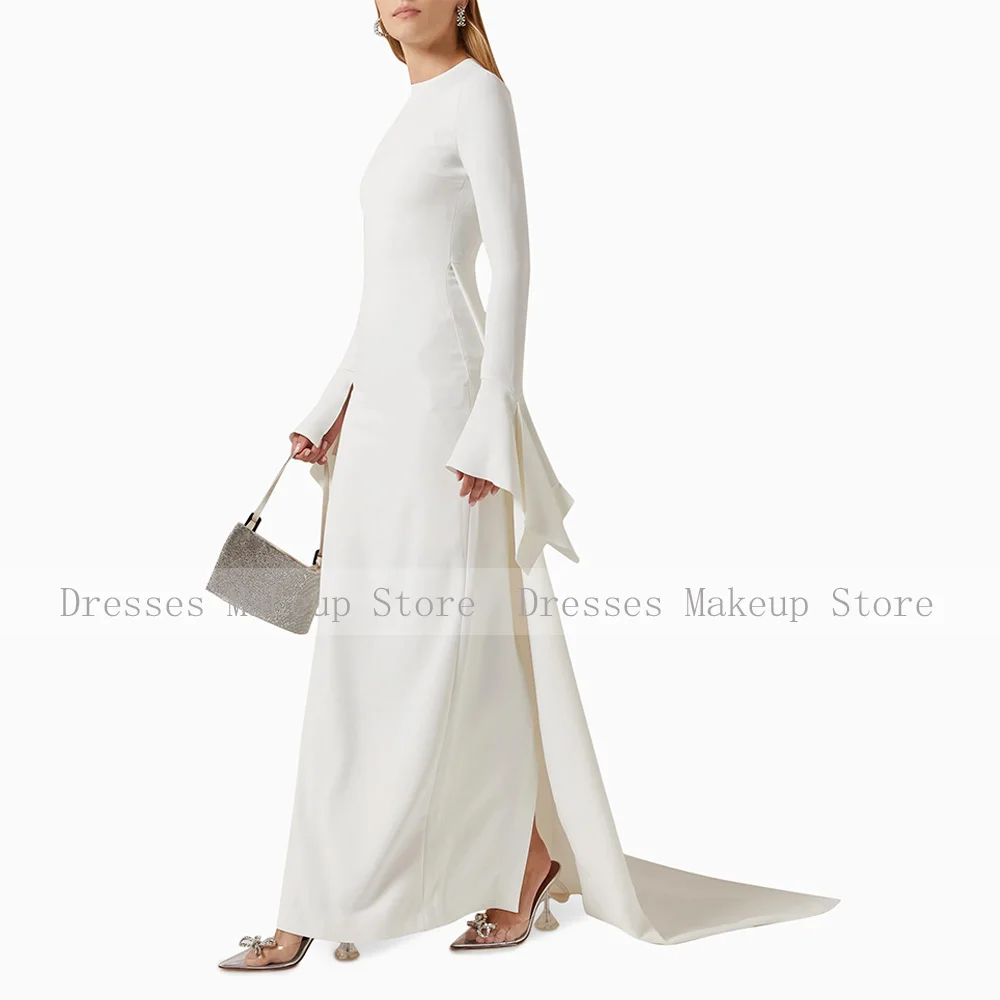 White Evening Dress Long Sleeves O Neck Column Evening Gowns for Weddings 2024 Women\'s Formal Party Dresses Robe de Soirée