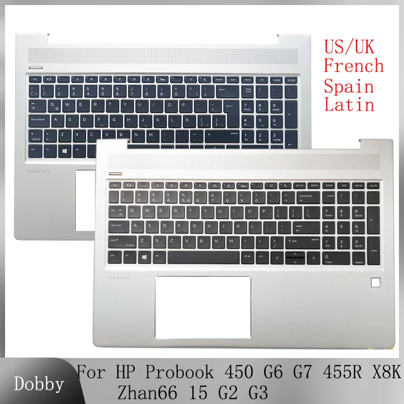 

Original French Russian Latin Keyboard for HP Probook 450 G6 G7 455R X8K Zhan66 15 G2 G3 Palmrest Upper Case Top Cover Backlight