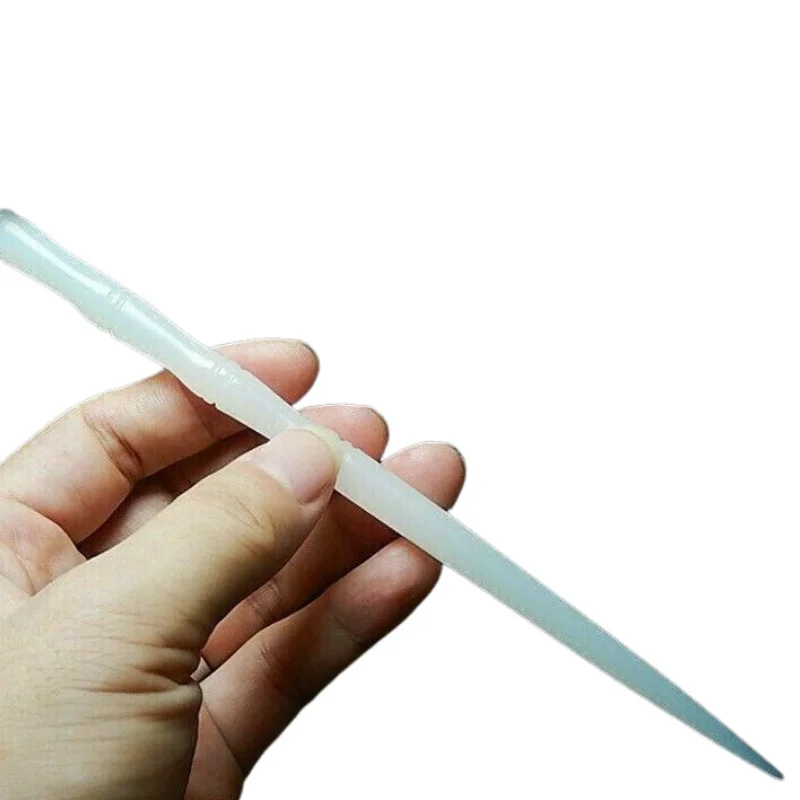 Chinese Natural White jade handcarving Bamboo joint jade hair hairpin statue