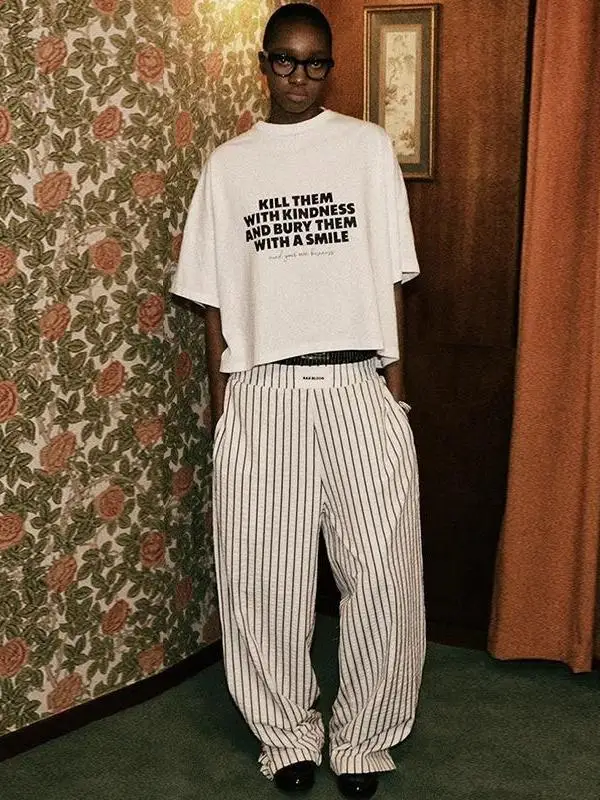 

American Stripe Sports Wide Leg Pants Women's Straight Leg Trousers Cleanfit Sle Tee-acetate Fiber plus Size Ladies Trousers