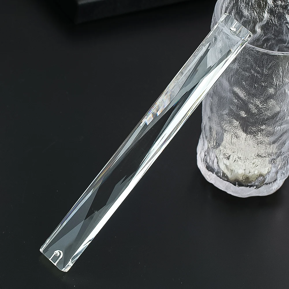 20cm Clear Geometry Rectangle Long Strip Double-holes Faceted Prism Glass Crystal Chandelier Lighting Parts Sun Catcher Hanging