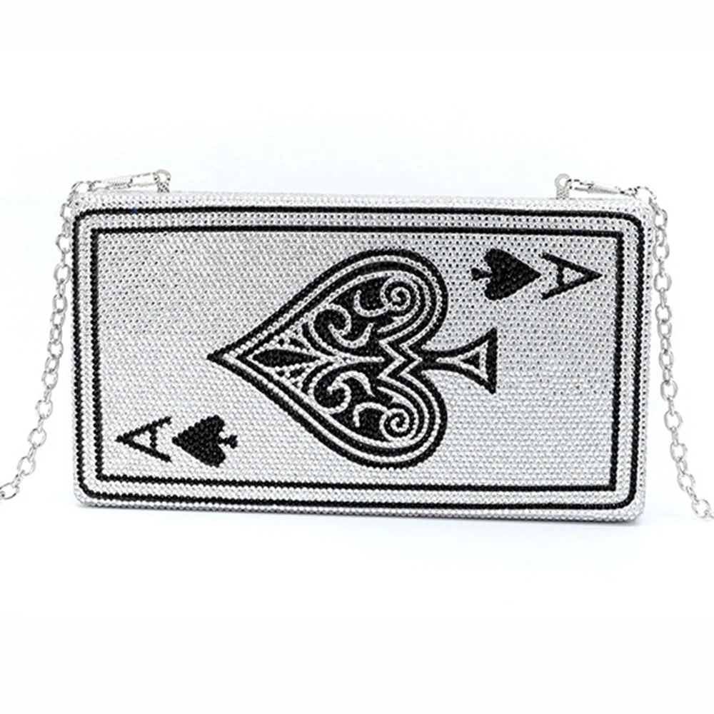 Poker Black/Red Spade Ace Women Diamond Clutch Purse Crystal Evening Bag   Playing Card Rhinestone Bags Handbags Party Handbags