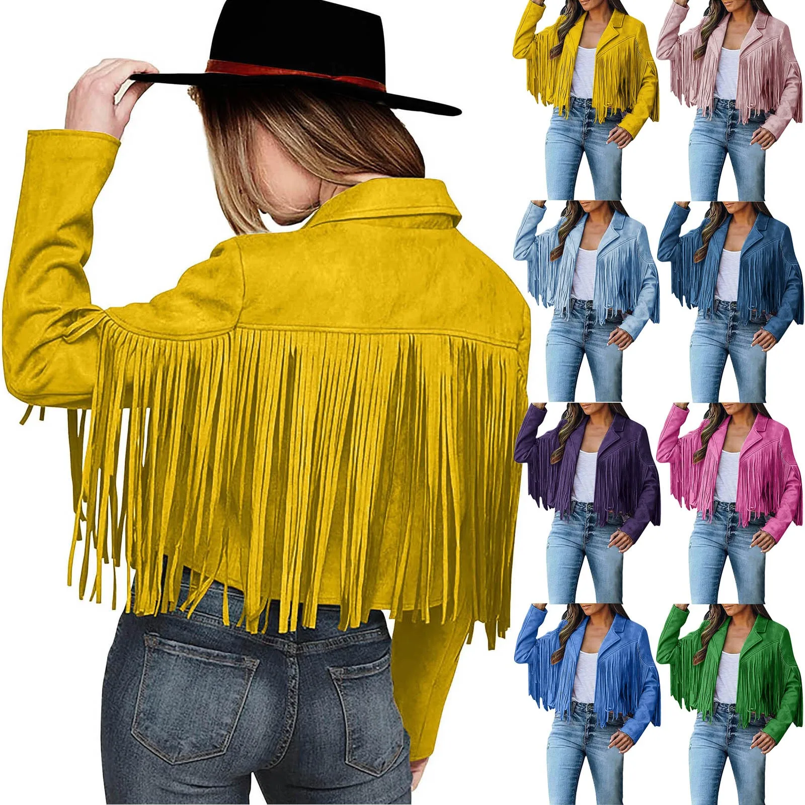 Rave Fringe Cowboy Fashion Bomber Jackets Women's Motorcycle Tassels Short Coats High Street Ladies 