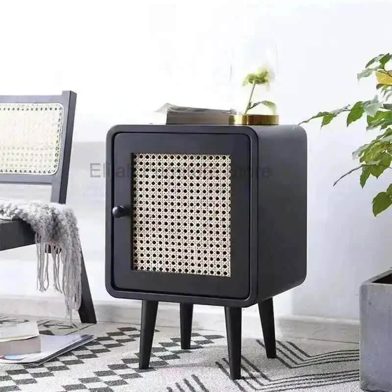 

Wicker Modern Bedside Simple Small Table Woven Minimalist Nordic Bedroom Retro Storage Narrow Bedside Cabinet