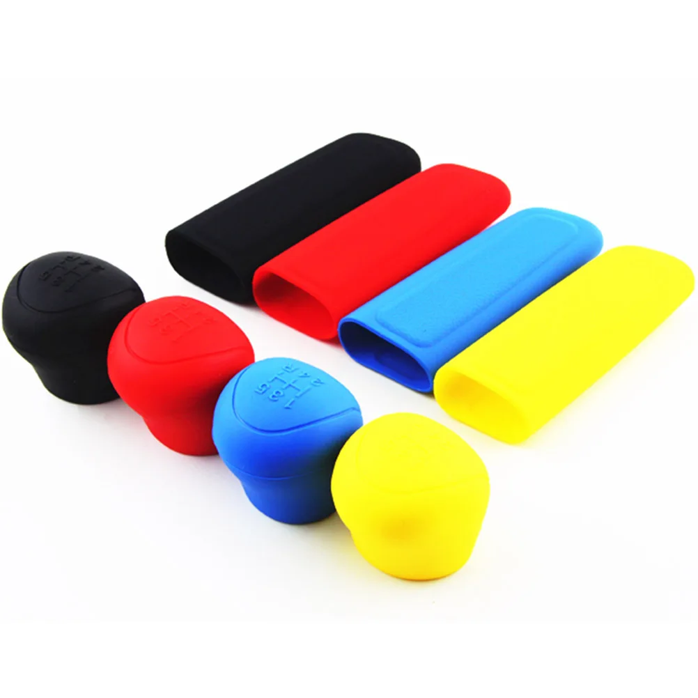 

2 set Silicone Gear Shift Knob Cover For Car Dustproof Scratch Resistant Oval Handbrake Cover Protective Stylish Design Black