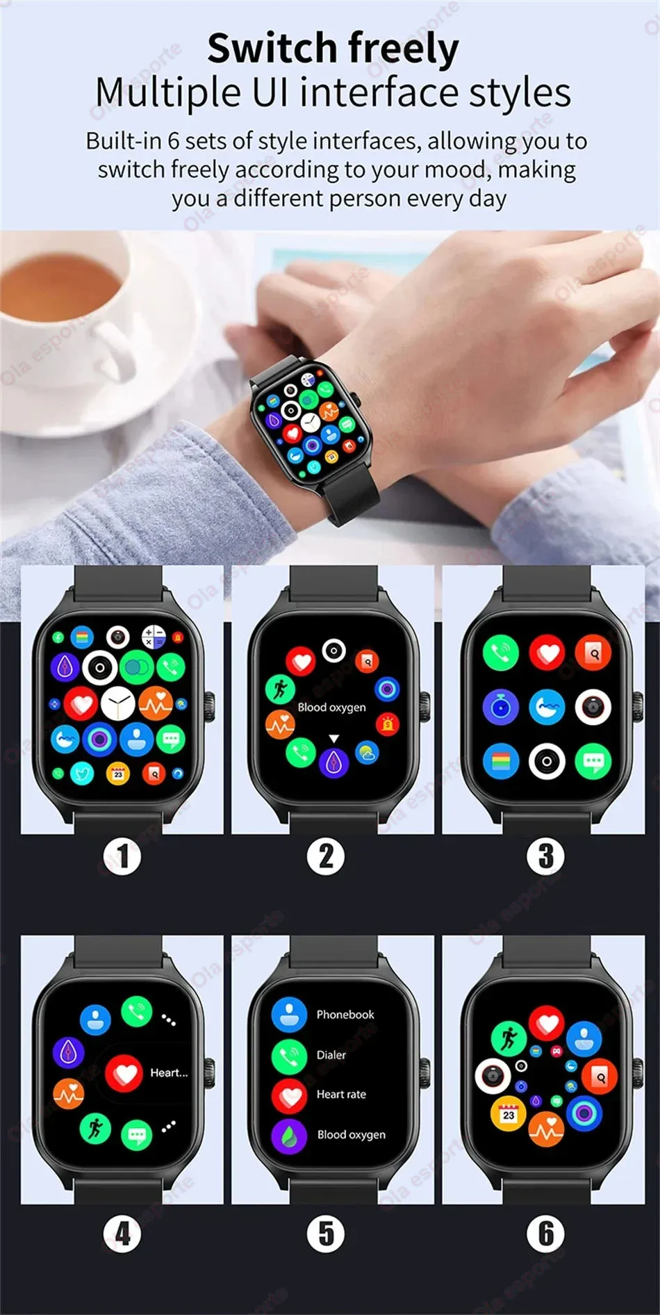Smartwatch für Männer 2,01'' AMOLED-Bildschirm Wasserdicht Mehrere Sportmodi Fitness HD Bluetooth-Anruf Smartwatch für Männer und Frauen Armband Ht30 – Detail 13