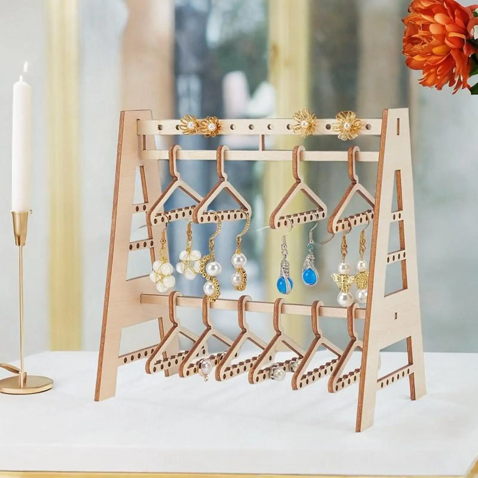 Earring Display Stand, Jewelry Organizer, Wood Jewelry Display Holder, Earring Holder Mini Coat Hanger Rack for Dresser