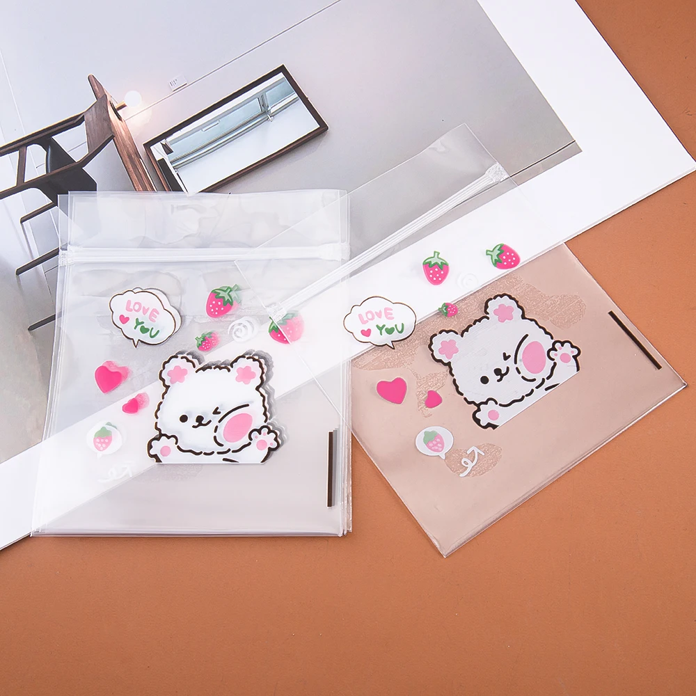 

50/20PCS Cute Strawberry Rabbit PE Zipper Bag Transparent Plastic Self Sealing Bag for DIY Jewelry Packaging Bag Snack Pouches