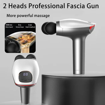 2 heads fascia gun muscle relaxation massage professional vibration massage gun electric deep percussion massager for body