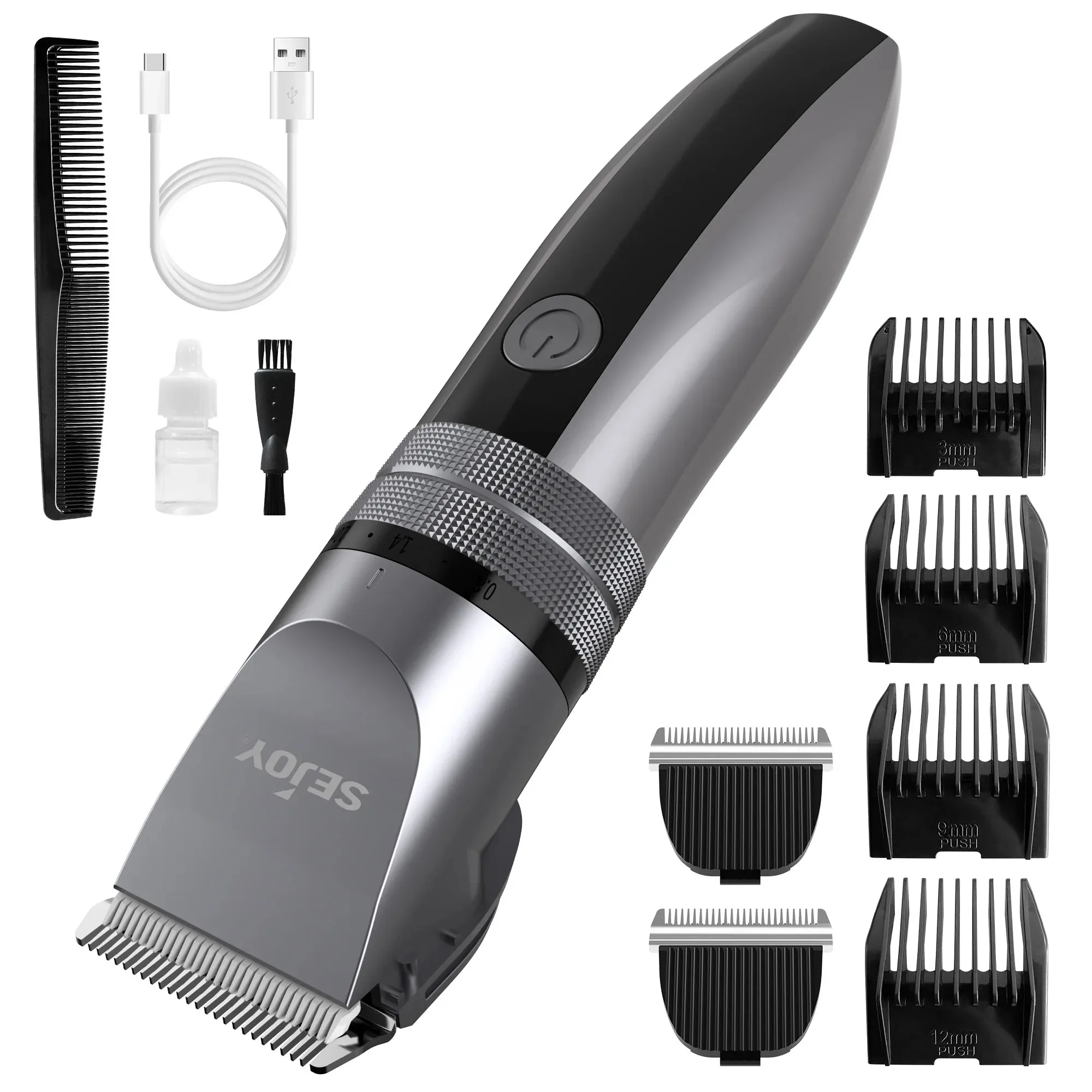 Sejoy máquina de cortar cabelo elétrica dos homens kit profissional usb recarregável barbeiro máquina corte cabelo aparador barba para crianças dos homens