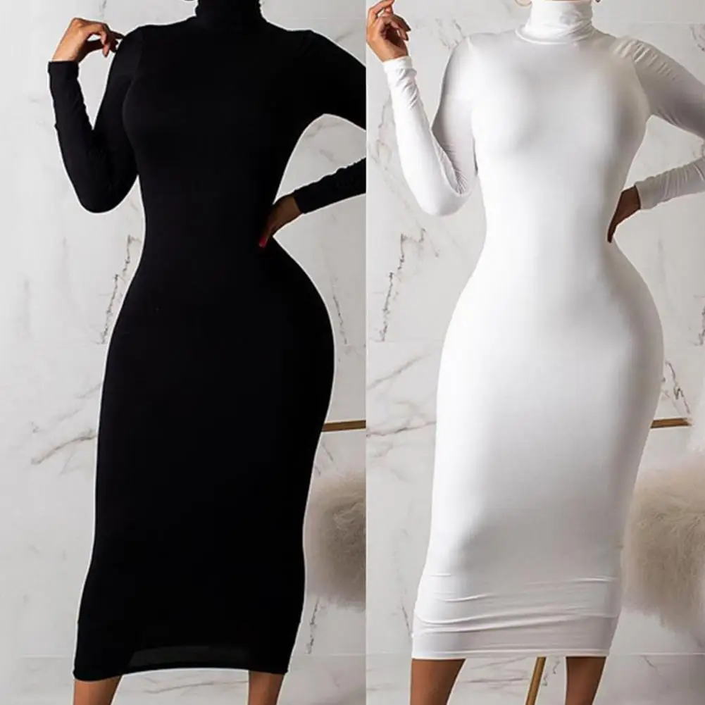 

Pencil Dress Anti-pilling Bodycorn Dress Wear Resistant Waist Tight Fashion Elegant Bright Color Work Midi Dress