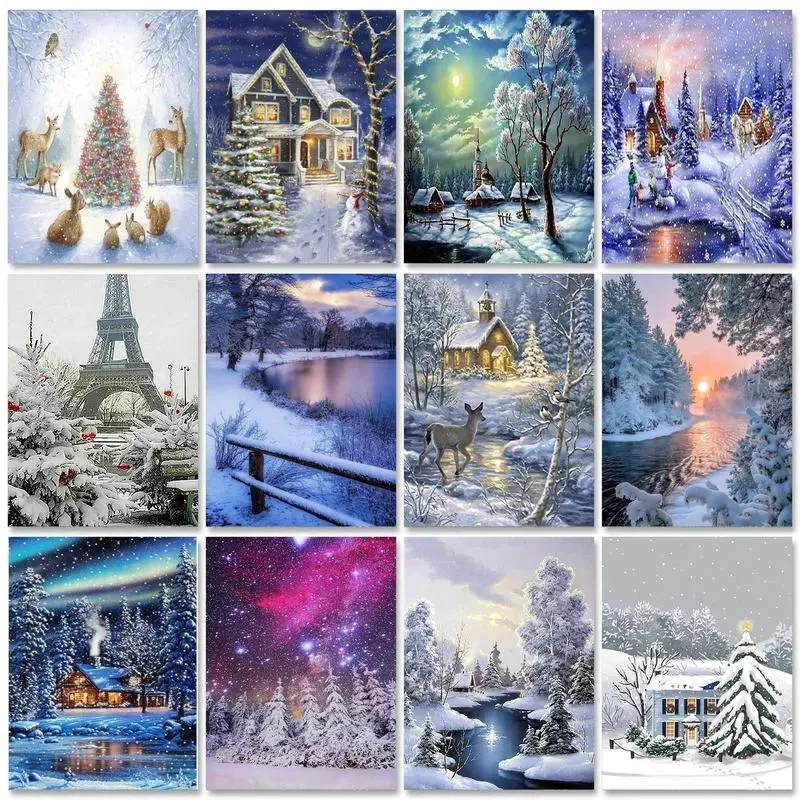 CHENISTORY 40x50cm Diamond Painting For Adults Frame Set for Diamond Embroidery Winter Landscape Mosaic Art Home Decor