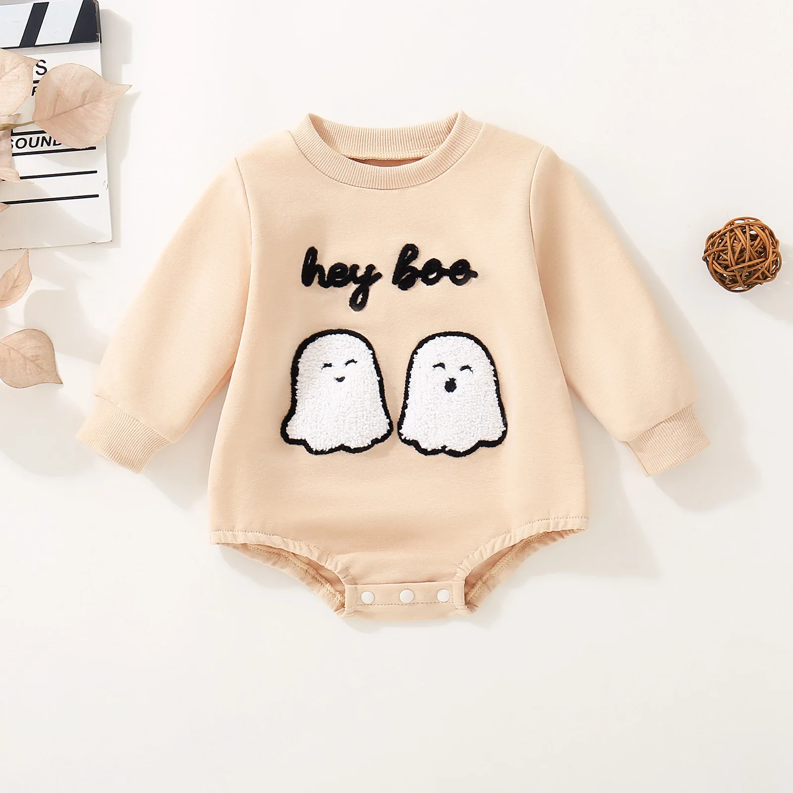 

Детский комбинезон цвета хаки с длинными рукавами Ghost HeyBoo, удобная дышащая одежда с вышивкой для малышей